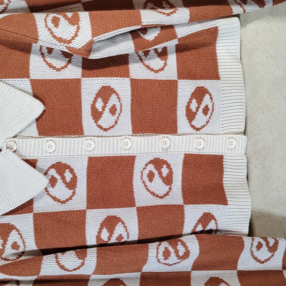 05112 Earthbound cream & rust block print ying & yang cardigan M - Picture 3 of 11